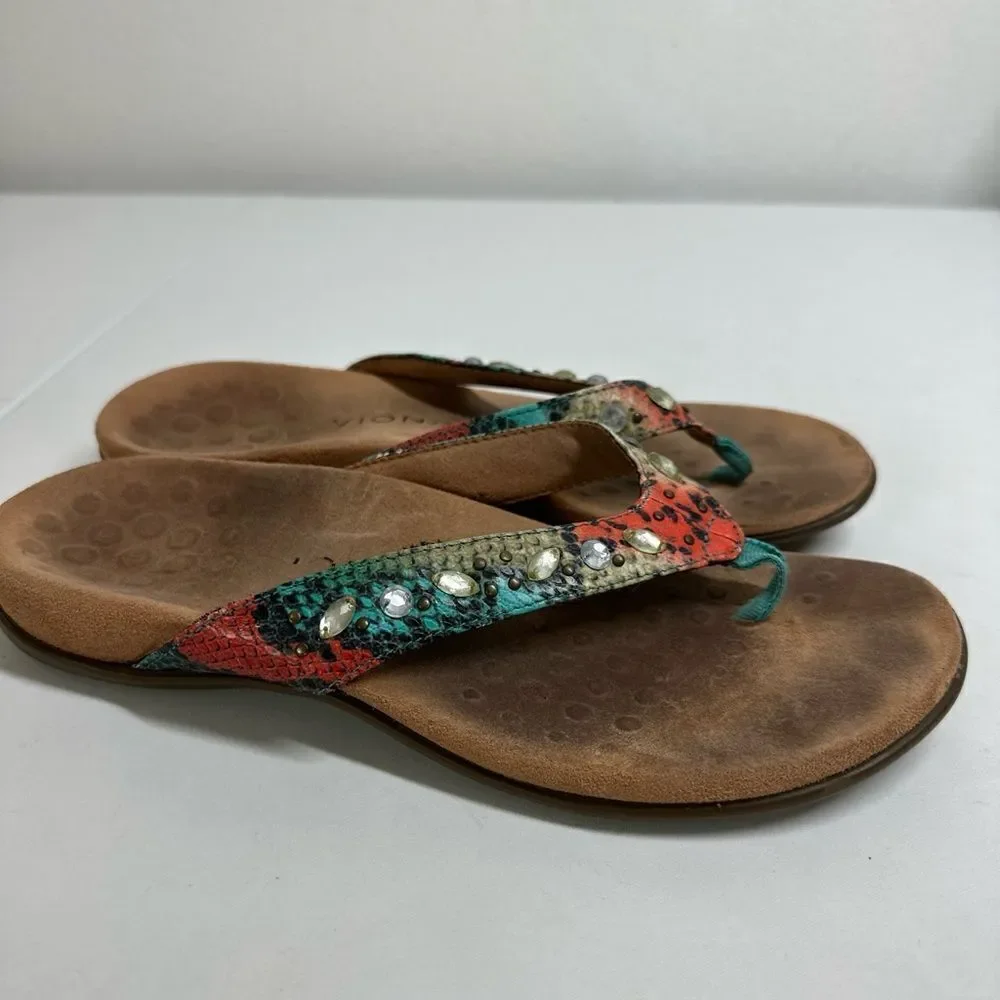 Vionic Lucia Snake Multi Gem-Stoned Thong Flip Flop Women's Size 7 Sandal